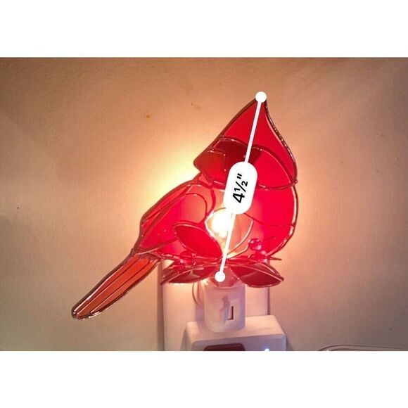 Cardinal On Branch Stained Glass Plug-In Nightlight New 4.5” - Picture 7 of 8